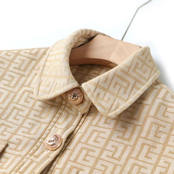 NWT UNBRANDED Beige Jacquard Jacket And Short Matching Set - Picture 3 of 17